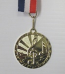 2" Gold Music Medal w/ Red,White,Blue Ribbon