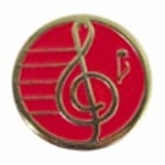 3/4" Gold Plated Treble Clef Award Pin - Vibrant Red
