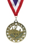 2.5" Music Medallion Goldtone w/Red White Blue Ribbon
