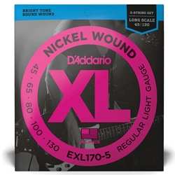 D'Addario EXL170-5 Regular Light 5-String Bass Strings 45-130, Long Scale