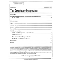Saxophone Symposium Volume 19/3 (Summer, 1994) - Journal
