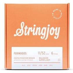 Stringjoy Foxwoods 11-52 Super Light Gauge Coated Phosphor Bronze Acoustic Guitar Strings