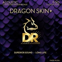 DR Dragon Skin+ Coated Phosphor Bronze 11-50 Custom Light Acoustic Guitar Strings