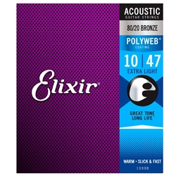 Elixir 11000 80/20 Bronze Extra Light (.010 - .047) Acoustic Guitar Strings with Polyweb Coating