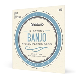 D'Addario EJ60 Light 09-20, 5-String Banjo Set, Nickel-Plated Steel