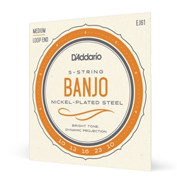 D'Addario EJ61 Medium 10-23, 5-String Banjo Set, Nickel-Plated Steel